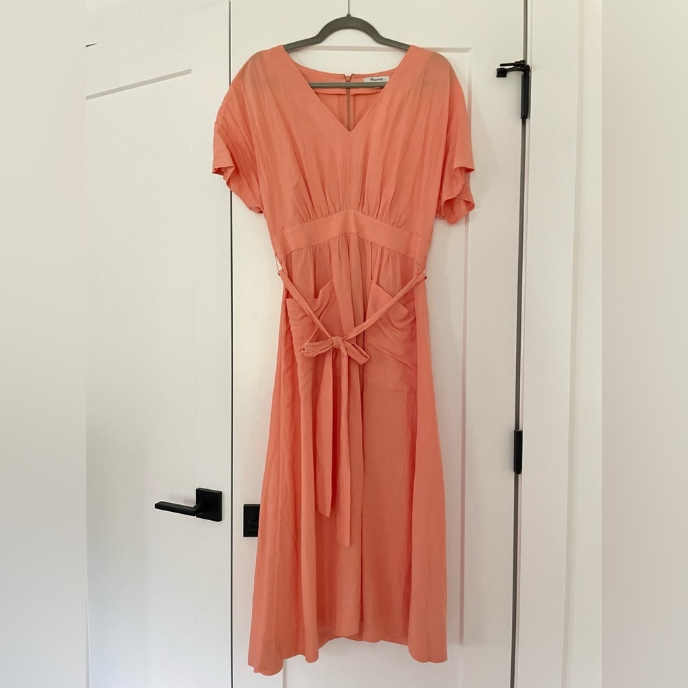 Madewell Linen-Blend Dolman Sleeve Midi Dress - Coral Pink - Size 6